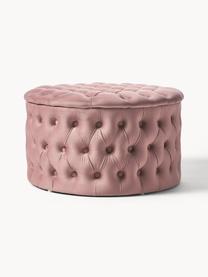 Grand pouf en velours avec rangement Chiara, Velours vieux rose, Ø 70 x haut. 42 cm