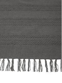 Tappeto in cotone con struttura a righe intrecciate tono su tono e frange Tanya, 100% cotone, Grigio scuro, Larg. 200 x Lung. 300 cm (taglia L)