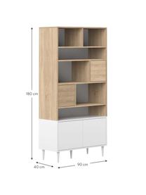 Libreria in design scandinavo Horizon, Piedini: legno di faggio, massicci, Legno di quercia, bianco, Larg. 90 x Alt. 180 cm