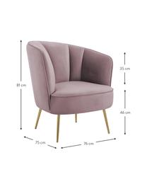 Fluwelen fauteuil Louise in mauve, Bekleding: fluweel (polyester), Poten: gecoat metaal, Fluweel mauve, B 76 x D 75 cm