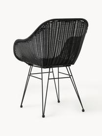 Sillas de ratán con reposabrazos Costa, 2 uds., Asiento: polietileno, Estructura: metal con pintura en polv, Negro, An 57 x F 58 cm