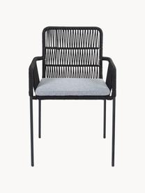 Chaises à accoudoirs avec assise rembourrée Sando, 2 pièces, Tissu gris, pieds noirs, larg. 55 x prof. 65 cm