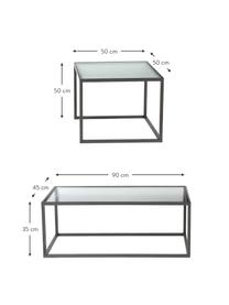 Set de mesas de centro Boli, 2 pzas., con tablero de vidrio estriado, Tablero: vidrio, Estructura: metal con pintura en polv, Transparente, negro, Set de diferentes tamaños