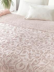 Strukturierte Baumwoll-Decke Clara mit Rüschen und floralem Muster, 99 % Baumwolle, 1% Spandex, Altrosa, B 180 x L 250 cm