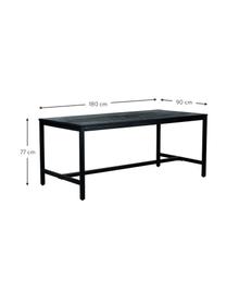 Tavolo con piano in legno massiccio nero Raw, 180x90 cm, Struttura: metallo verniciato a polv, Nero, Larg. 180 x Prof. 90 cm