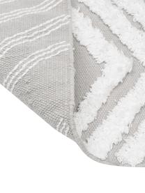 Handgeweven katoenen vloerkleed Ziggy met verhoogd hoog-laag patroon, 100% katoen, Grijs, crèmewit, B 80 x L 150 cm (maat XS)