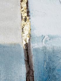 Toile peinte à la main Golden Blue II, Tons bleus et tons gris, larg. 90 x haut. 120 cm