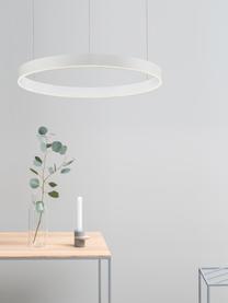 Grote LED hanglamp Motif in wit, Lampenkap: gecoat aluminium, Diffuser: acryl, Baldakijn: gecoat aluminium, Wit, Ø 60 x H 190 cm