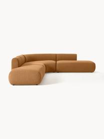 Sofá rinconera modular en tejido bouclé Sofia (4 plazas), Tapizado: tejido bouclé (100% polié, Estructura: madera de abeto, tablero , Patas: plástico Este producto es, Bouclé marrón claro, An 385 x F 298 cm