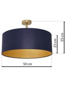 Lampada da soffitto Ben, Paralume: miscela di cotone, Baldacchino: metallo rivestito, Blu navy, ottonato, Ø 50 x Alt. 35 cm