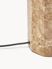 Lámpara de pie de mármol Elanor, Pantalla: lino, Estructura: mármol, Cable: cubierto en tela, Beige claro, mármol marrón, Al 128 cm