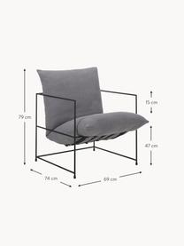 Fauteuil lounge gris foncé cadre en métal Wayne, Tissu gris, larg. 69 x prof. 74 cm