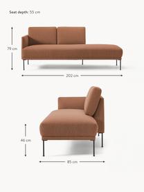 Chaise longue Fluente, Bekleding: 100% polyester. Met 35.00, Frame: massief grenenhout, Poten: gepoedercoat metaal Dit p, Geweven stof lichtbruin, B 202 x D 85 cm, rugleuning links