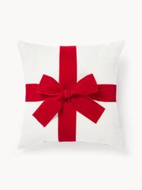 Coussin avec noeud Cinnie, Blanc, rouge, larg. 33 x long. 33 cm