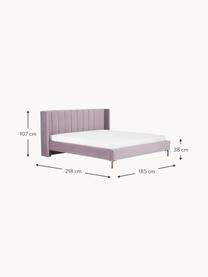 Gestoffeerd fluwelen bed Dusk, Bekleding: polyester fluweel Met 30., Frame: massief grenenhout en pla, Poten: gepoedercoat metaal Dit p, Fluweel lavendel, B 140 x L 200 cm