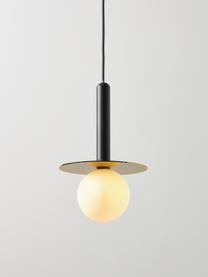 Lámpara de techo pequeña Plate, Pantalla: vidrio opalino, Cable: cubierto en tela, Negro, dorado, Ø 20 x Al 32 cm