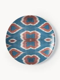 Handgefertigter Porzellan-Platzteller Ikat, Porzellan, Blau, Rostrot, Weiß, Ø 32 cm