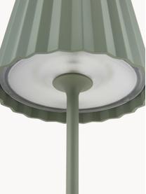 Mobiele dimbare LED outdoor tafellamp Trellia, Lampenkap: gelakt aluminium, Diffuser: kunststof, Lampvoet: gelakt aluminium, Saliegroen, Ø 12 x H 38 cm