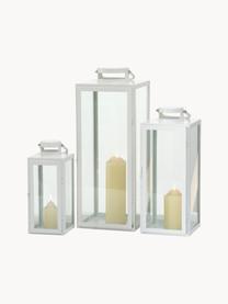 Lantaarnset Arana van glas, 3-delig, Glas, gecoat metaal, Wit, transparant, Set met verschillende formaten