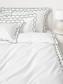 Baumwollperkal-Bettdeckenbezug Atina mit gewelltem Stehsaum, Webart: Perkal Fadendichte 200 TC, Weiß, Dunkelgrün, B 200 x L 200 cm