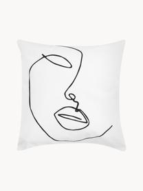 Kussenhoes Ariana met abstracte One Line tekening, Weeftechniek: panama, Wit, zwart, B 40 x L 40 cm