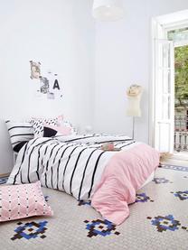 Drap plat en coton Blush, Blanc, rose vif, noir, 240 x 270 cm