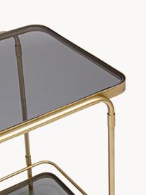 Bar cart Orabel met glazen tafelbladen, Plateaus: glas, Frame: gepoedercoat staal, Goudkleurig, donkergrijs, transparant, B 62 x H 72 cm