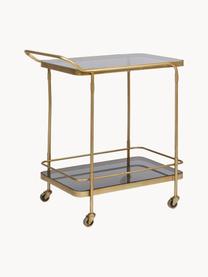 Bar cart Orabel met glazen tafelbladen, Plateaus: glas, Frame: gepoedercoat staal, Goudkleurig, donkergrijs, transparant, B 62 x H 72 cm