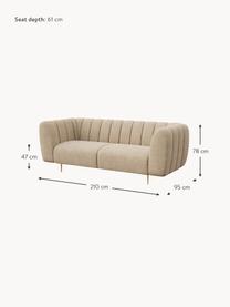 Divano 3 posti in tessuto beige Shel, Rivestimento: 100% poliestere Con 50.00, Seduta: molle a onda, schiuma, Struttura: legno duro, legno morbido, Piedini: metallo rivestito, Tessuto beige, ottonato, Larg. 210 x Prof. 95 cm