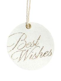 Set etichette regalo Best Wishes 6 pz, 60% cotone, 40% poliestere, Bianco, dorato, Ø 6 x Alt. 6 cm