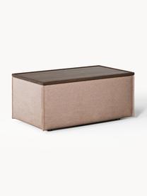 Sofa-Hocker Lennon aus Leinen-Mix mit Stauraum, Bezug: 50 % Viskose, 25 % Leinen, Tablett: Eichenholz, Spannplatte m, Gestell: Spanplatte, mitteldichte , Leinen-Mix Rostrot, dunkles Eichenholz, B 88 x T 50 cm