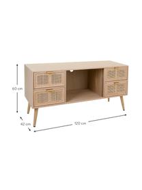 Mueble TV de madera Cayetana, Estructura: tablero de fibras de dens, Patas: madera de bambú pintada, Madera clara, An 120 x Al 60 cm