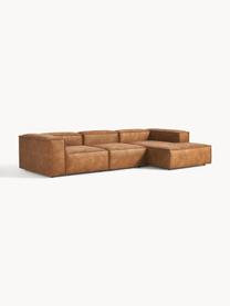 Modulaire hoekbank Lennon van gerecycled leer, Bekleding: gerecycled leer (70% leer, Frame: massief hout, multiplex, Poten: kunststof Dit product is , Leer bruin, B 327 x D 180 cm, hoekdeel links