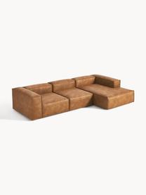 Modulares Ecksofa Lennon aus recyceltem Leder, Bezug: Recyceltes Leder (70 % Le, Gestell: Massives Holz, Sperrholz, Füße: Kunststoff Dieses Produkt, Leder Braun, B 327 x T 180 cm, Eckteil links