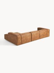 Modulares Ecksofa Lennon aus recyceltem Leder, Bezug: Recyceltes Leder (70 % Le, Gestell: Massives Holz, Sperrholz, Füße: Kunststoff Dieses Produkt, Leder Braun, B 327 x T 180 cm, Eckteil links