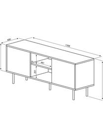 Mueble de TV Altitude, estilo escandinavo, Estructura: aglomerado recubierto de , Patas: metal recubierto, Roble, blanco, negro, An 151 x Al 40 cm