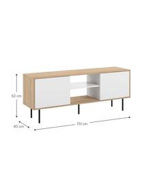 Scandi tv-meubel Altitude, Frame: met melamine beklede spaa, Poten: gecoat metaal, Eikenhoutkleurig, wit, zwart, 151 x 40 cm