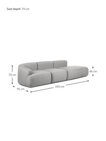 Modulaire chaise longue Sofia, Bekleding: 100% polypropyleen. Met 2, Frame: massief grenen, spaanplaa, Poten: kunststof., Geweven stof grijs, B 340 x D 95 cm, rugleuning rechts