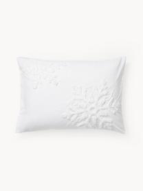 Taie d'oreiller en percale de coton avec flocons de neige tuftés Vidal, Blanc, larg. 50 x long. 70 cm