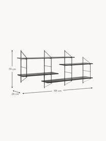 Scaffale da parete grande Belfast, Struttura: metallo verniciato a polv, Ripiani: pannelli di fibra a media, Nero, Larg. 191 x Alt. 79 cm