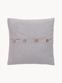 Povlak na polštář s dřevěnými knoflíčky, 60 % polyester, 25 % bavlna, 15 % len, Šedá, Š 45 cm, D 45 cm