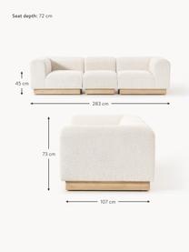 Modulares Sofa Natalie (3-Sitzer) aus Teddy-Bouclé, Bezug: Teddy-Bouclé (100 % Polye, Gestell: mitteldichte Holzfaserpla, Sockel: Massives Buchenholz, lack, Teddy-Bouclé Off White, helles Buchenholz, B 283 x T 107 cm