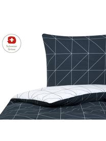 Baumwoll-Wendebettdeckenbezug Marla mit grafischem Muster, Webart: Renforcé Fadendichte 144 , Navyblau, Weiss, B 160 x L 210 cm