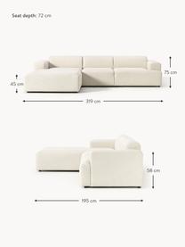 Ecksofa Melva (4-Sitzer), Bezug: 100 % Polyester Der strap, Gestell: Massives Kiefern- und Fic, Füße: Kunststoff Dieses Produkt, Webstoff Off White, B 319 x T 195 cm, Eckteil links