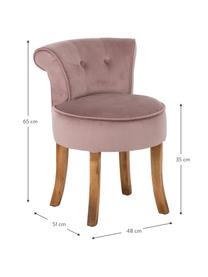 Tabouret avec dossier en velours Alison, Velours vieux rose, bois de bouleau, larg. 48 x haut. 65 cm