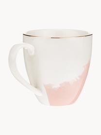 Filiżanka do kawy z porcelany Rosie, 2 szt., Porcelana, Biały, blady różowy, ze złotą krawędzią, Ø 12 x W 9 cm