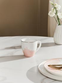 Tazas de café de porcelana Rosie, 2 uds., Porcelana, Blanco, rosa, Ø 12 x Al 9 cm