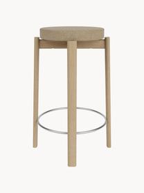 Tabouret en bouclette et chêne Passage, Bouclette beige, bois de chêne, argenté, Ø 46 x haut. 65 cm