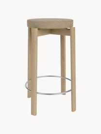 Tabouret en bouclette et chêne Passage, Bouclette beige, bois de chêne, argenté, Ø 46 x haut. 65 cm