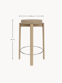 Tabouret en bouclette et chêne Passage, Bouclette beige, bois de chêne, argenté, Ø 46 x haut. 65 cm